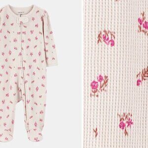 Carter's Baby Girl Floral 2-Way Zip Waffle Knit Sleep & Play Pajamas - Khaki